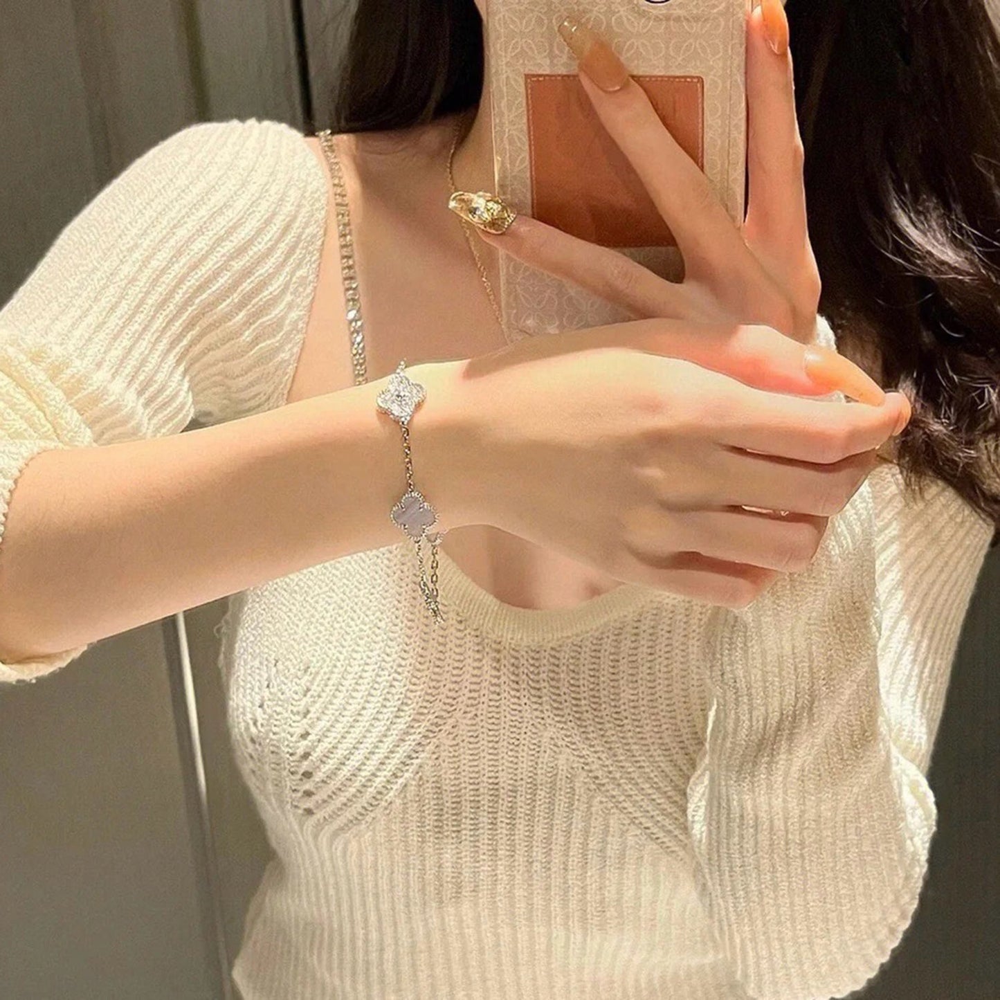 [Kincade Jewelery]Kincade  5 MOTIF DIAMOND PURPLE CHALCEDONY BRACELET SILVER