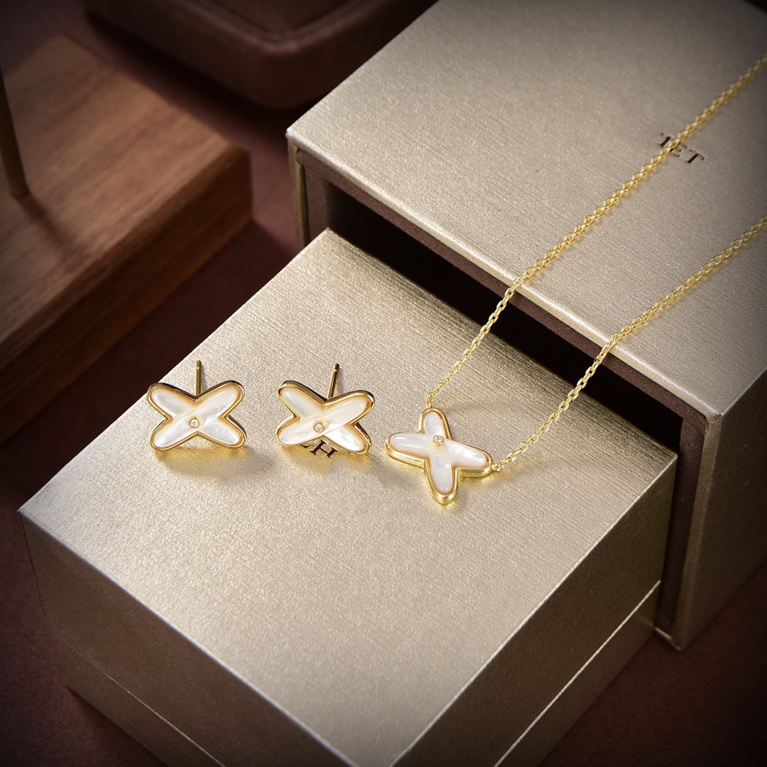 [Kincade Jewelery]JEUX DE WHITE MOP GOLD DIAMOND EARRINGS