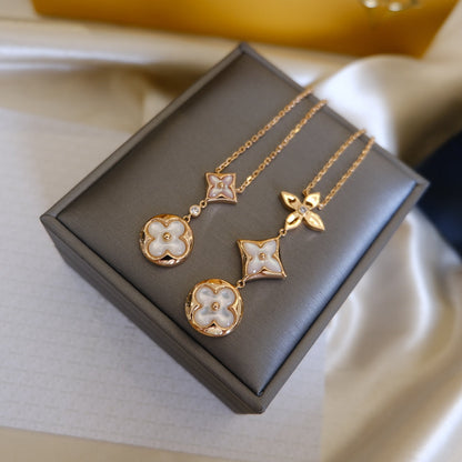 [Kincade Jewelery]COLOR BLOSSOM LARIAT NECKLACE PINK GOLD WHITE MOTHER PEARL AND DIAMOND