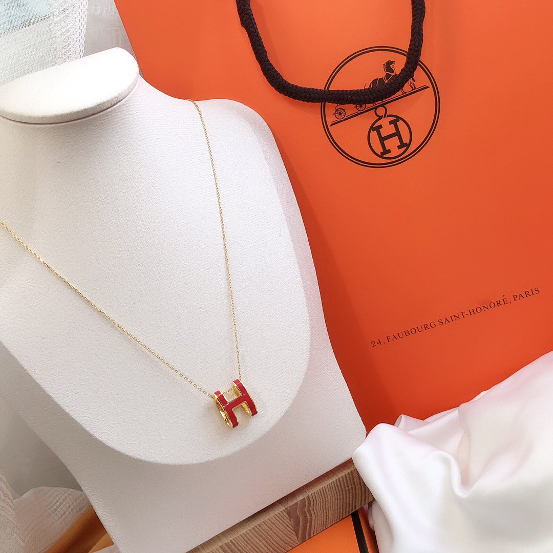 [Kincade Jewelery]HM CLIC RED ENAMEL GOLD NECKLACE