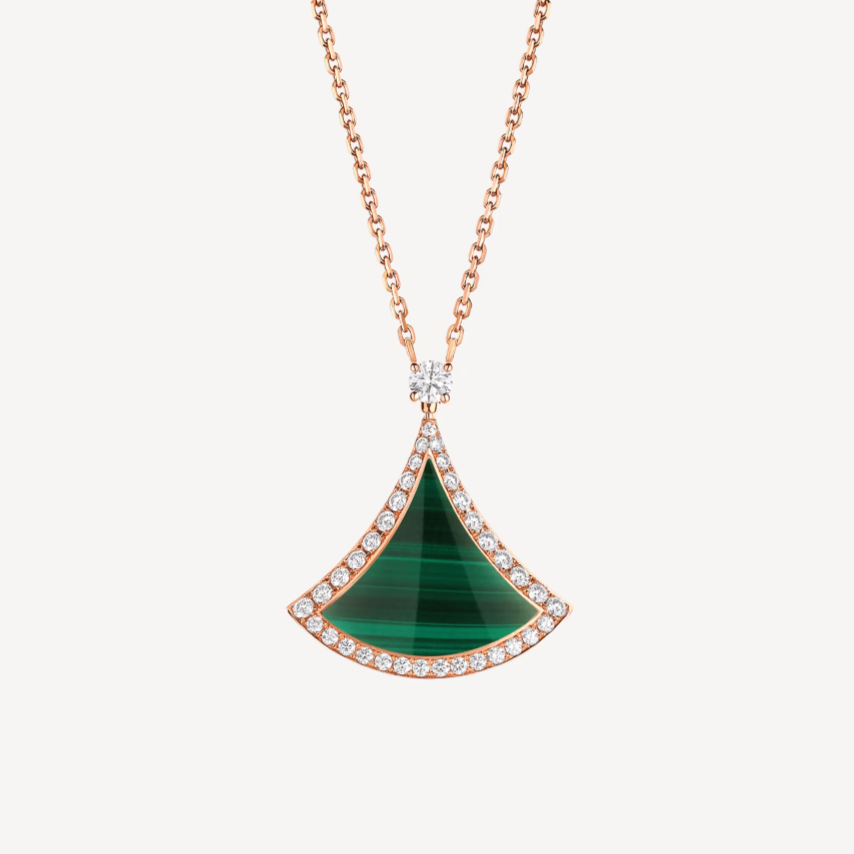 [Kincade Jewelery]DREAM MALACHITE DIAMOND PAVED PINK GOLD NECKLACE