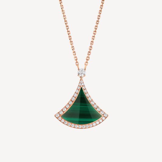 [Kincade Jewelery]DREAM MALACHITE DIAMOND PAVED PINK GOLD NECKLACE