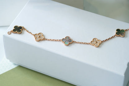 [Kincade Jewelery]Kincade 5 MOTIFS DARK MOP AND DIAMONDS PINK GOLD BRACELET