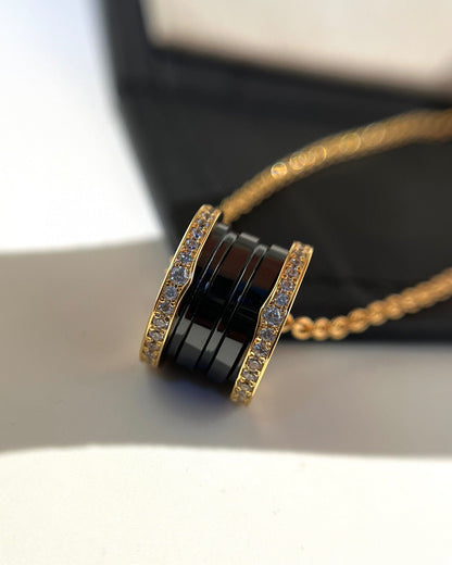 [Kincade Jewelery]ZERO 1 BLACK CERAMIC DIAMOND PINK GOLD NECKLACE