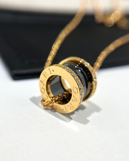 [Kincade Jewelery]ZERO 1 BLACK CERAMIC DIAMOND PINK GOLD NECKLACE